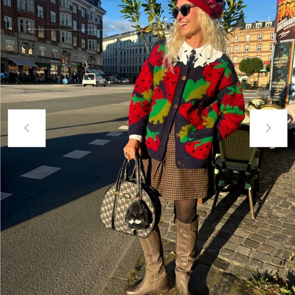 Hand Knit Wool Colorful Strawberry Knit Cardigan - Picture 8 of 8